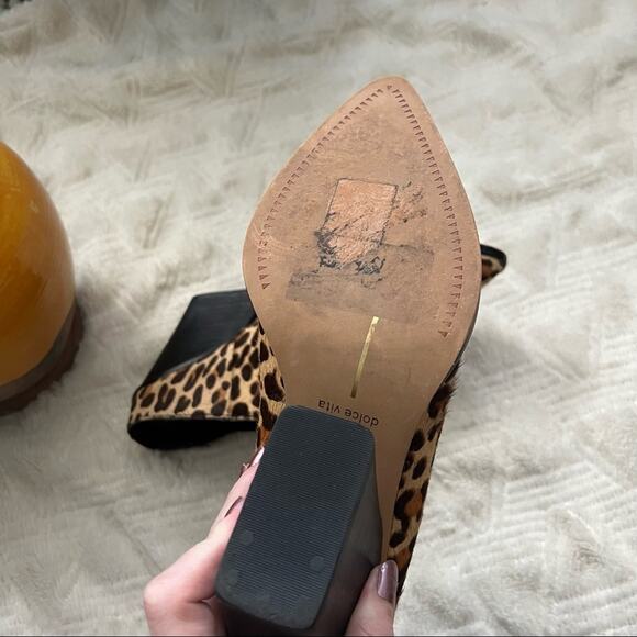 Dolce Vita Ira Leopard Calf Hair Heeled Mules - Picture 8 of 10